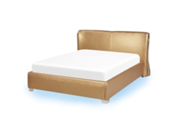 Cama LED de piel dorado/plateado 140 x 200 cm PARIS
