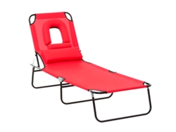 Tumbona Plegable Reclinable 4 Posiciones, 3 Cojines, 187x58x36cm, Roja