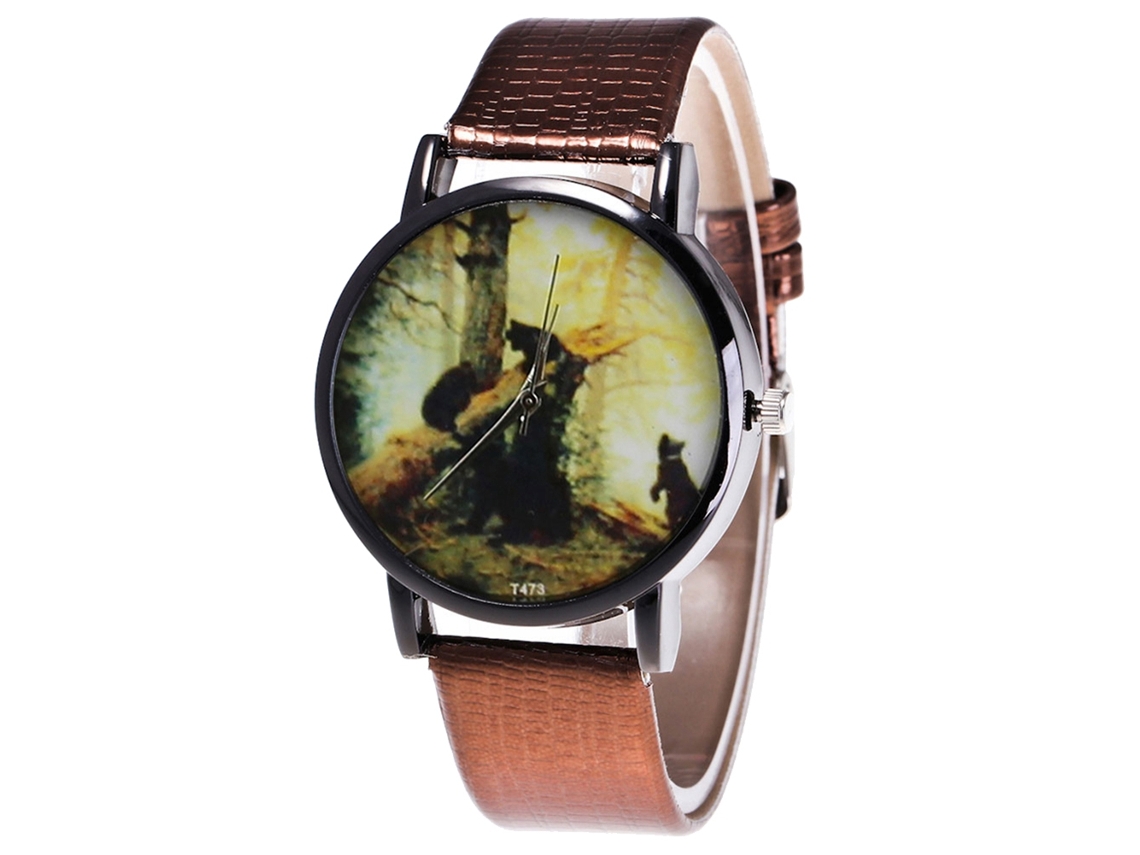 Reloj De Pulsera De Cuarzo Unisex Con Correa De Cuero Pu Zhoulianfa (café)