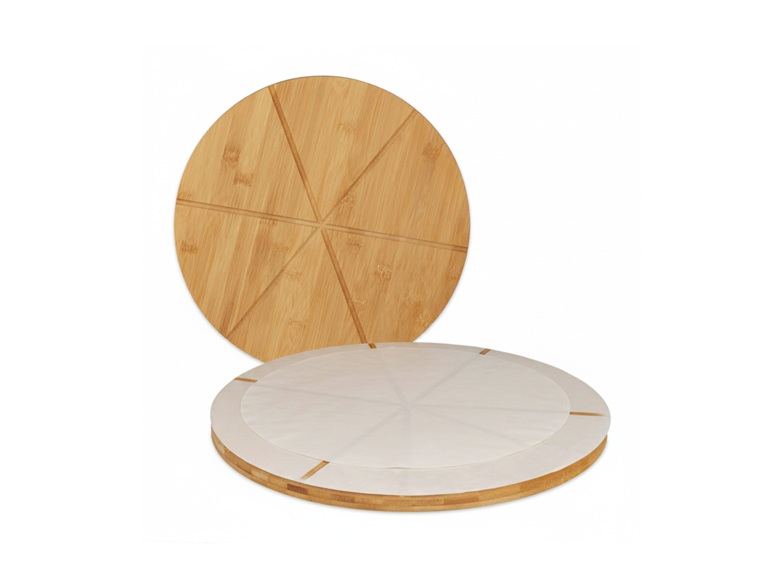 Conjunto De 2 Tábuas De Bambu Relaxdays, Placas Redondas De 33 Cm, Inclui Papel Vegetal, Tábua Com Ranhuras, Natural