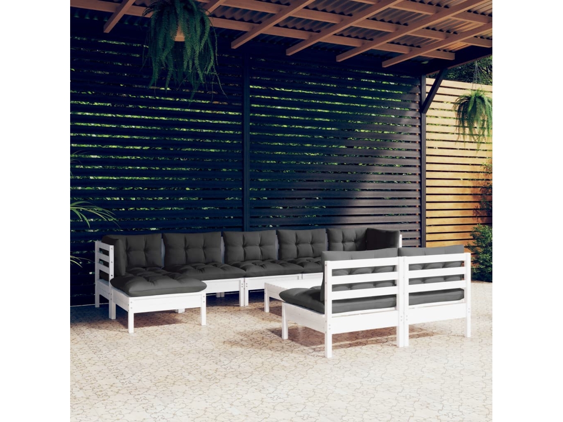 Conjunto de jardín de 10 piezas con cojines de pino blanco de DKD Home Decor