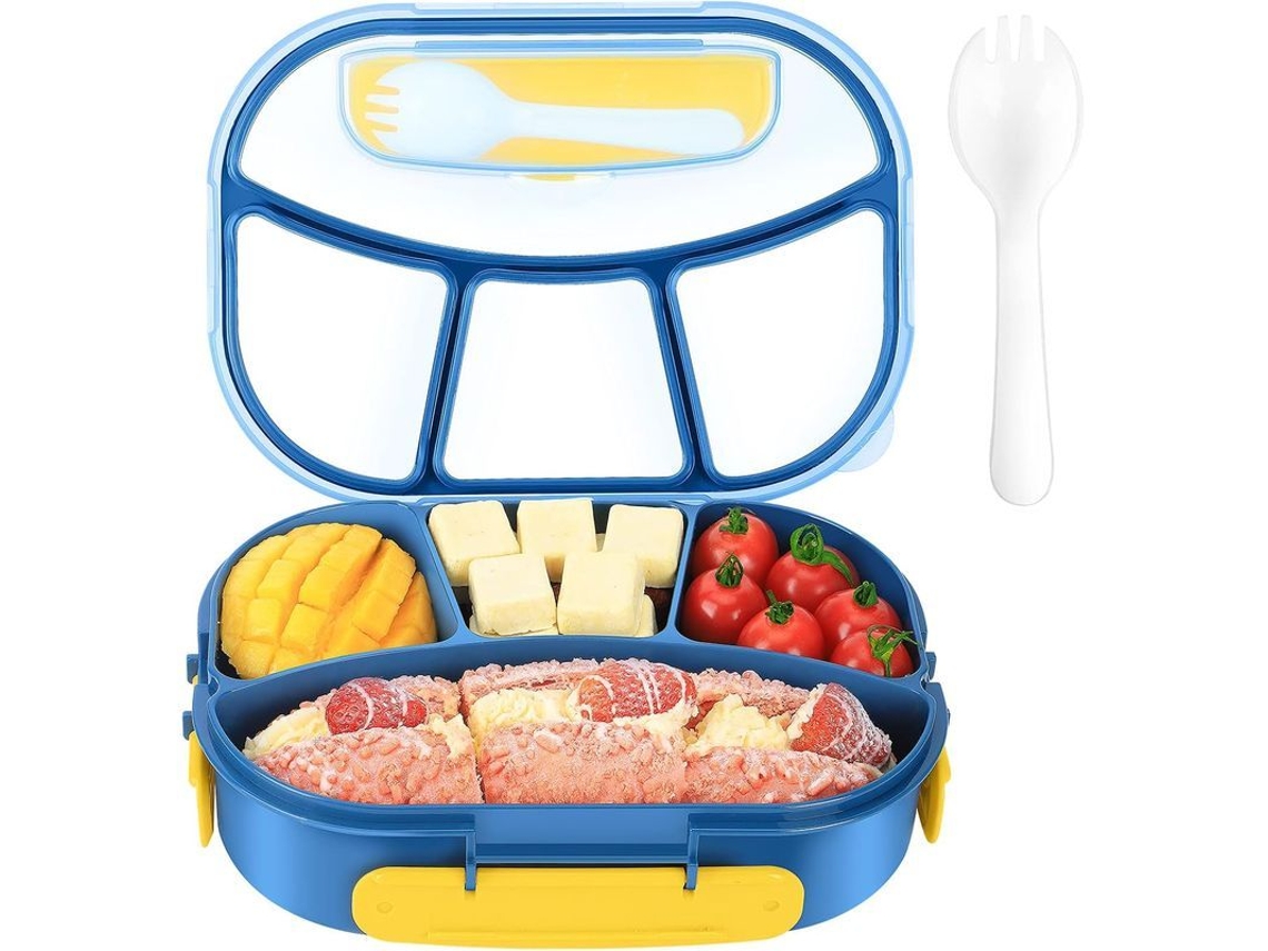 Fiambrera Rebe-bento de 1800 ml para adultos y niños, 4 compartimentos, hermética, apta para microondas, lavavajillas y congelador, libre de BPA, color azul.