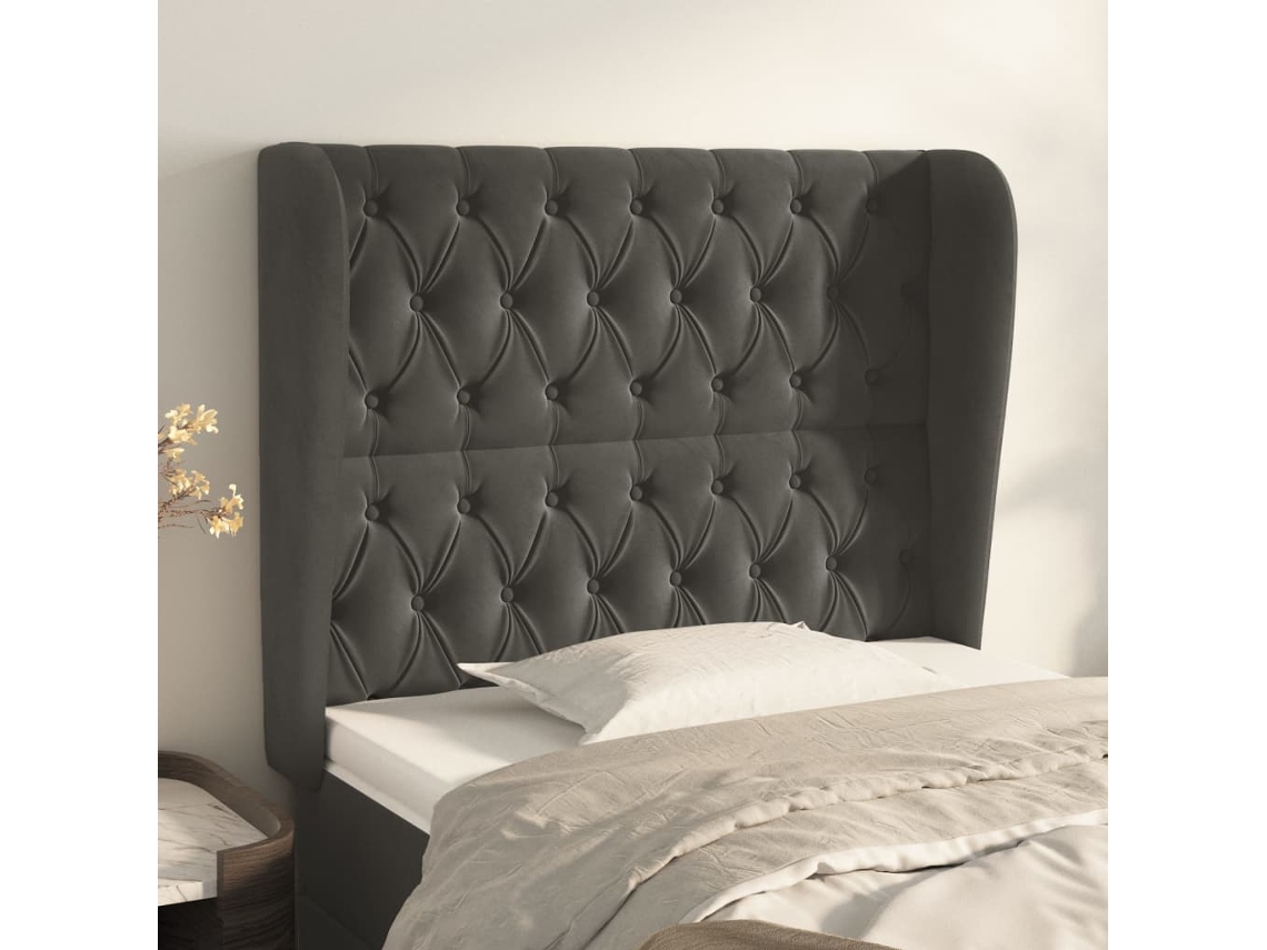Cabecero con orejas de terciopelo gris oscuro 93x23x118/128 cm