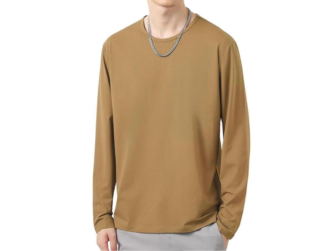 Camiseta Hombre Manga Larga Cuello O Invierno/otoño Slim Talla 3xl Caqui Poliéster 3xl Caqui