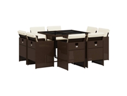 Maison Exclusive - Set Comedor Para Jardín 9 Pzas Y Cojines Ratán Sintético Marrón