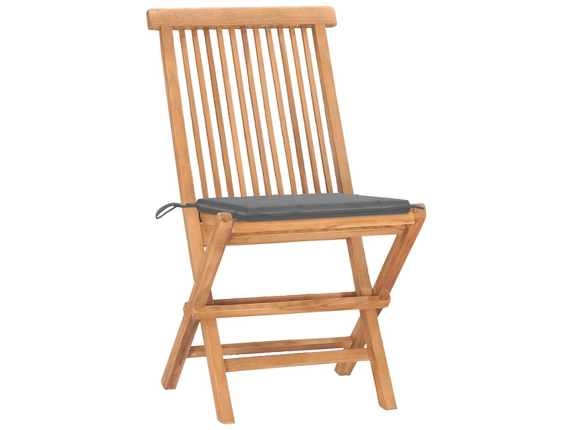 Juego de 3 juegos de comedor plegables para exterior con cojines, teca maciza, EXCLUSIVO DE LA CASA