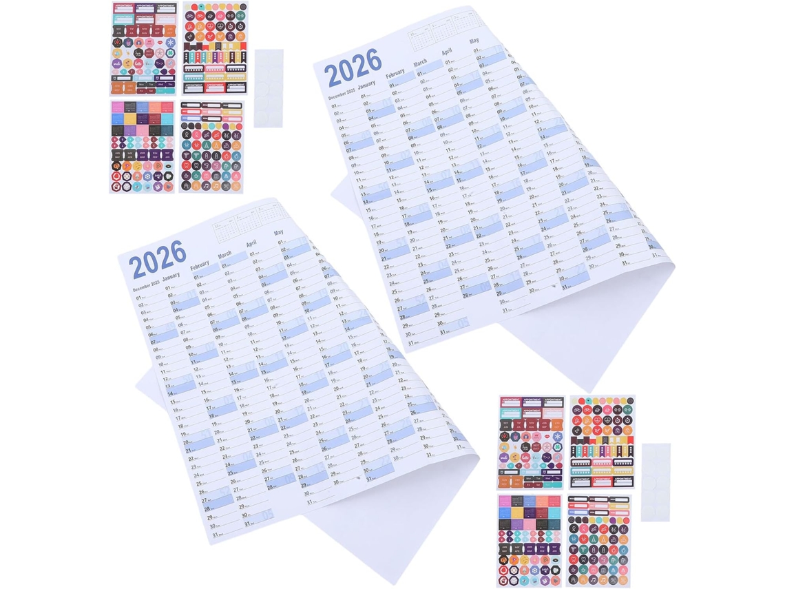 Juego de 2 calendarios de trabajo, planificador mensual y anual, grande, para colgar en la pared, color azul Gokoco