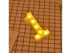 Letra LED 1 Número Iluminado con Luz Blanca Cálida, Altura 22cm, Funcionamiento a Pilas 2*AA