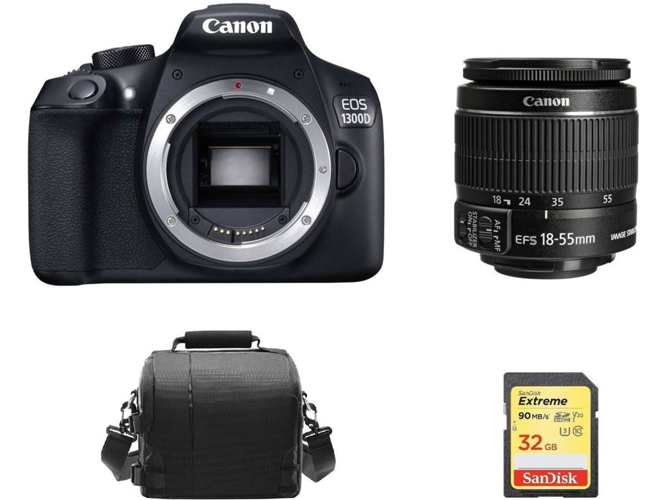 Kit Cámara Réflex CANON 1300D EF-S 18-55mm F3.5-5.6 IS II + 32GB SD + Bolsa