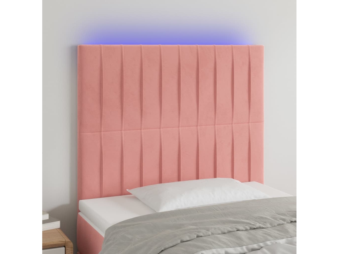Cabecero Con Luces Led Terciopelo Rosa 90x5x118/128 Cm