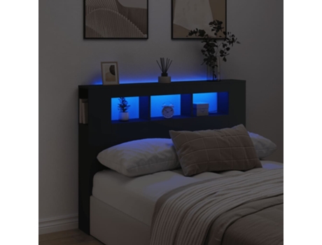 Cama con Cabecero Led Deriv MAISON EXCLUSIVE Madera Metal Negro (140x18.5x103.5cm)
