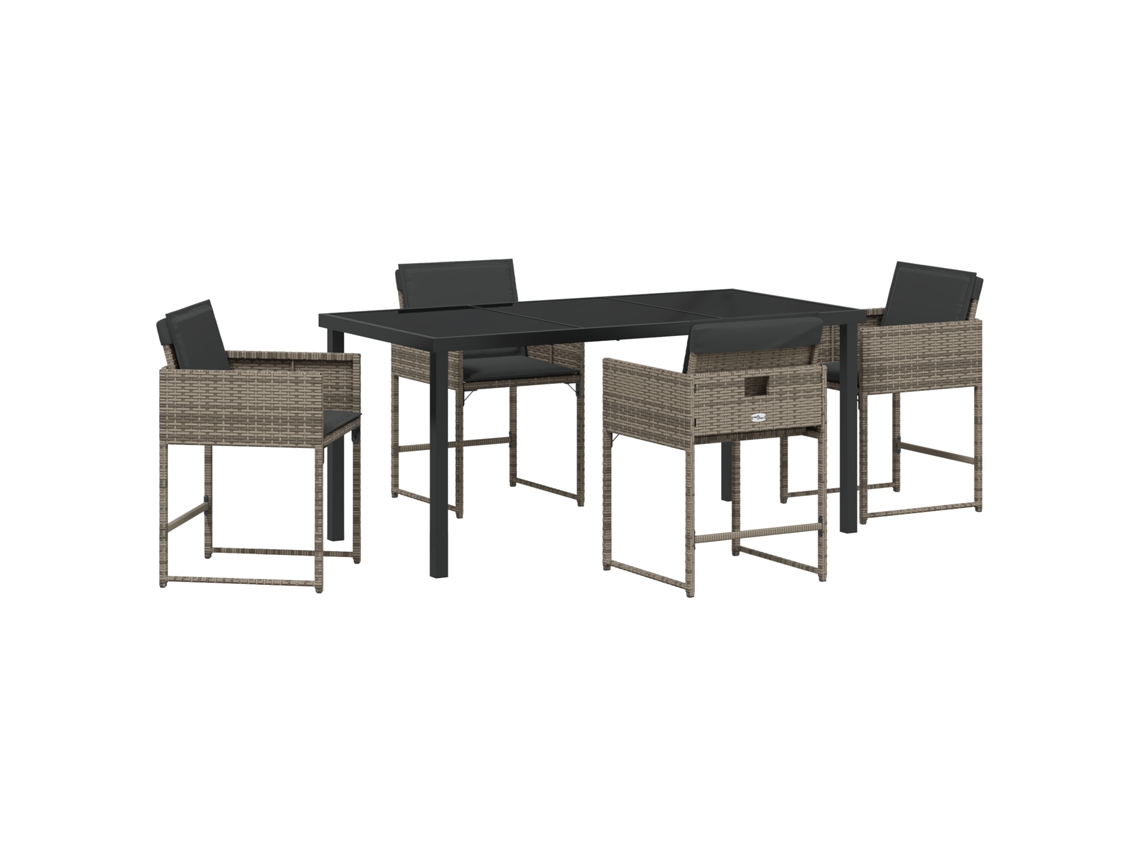 Conjunto de comedor de jardín VidaXL de 5 piezas con cojines de ratán gris