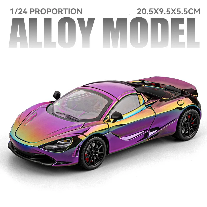 (morado) Coche De Juguete A Escala 1:24, Fabricado En Aleación De Metal Fundido A Presión, Con Efectos De Sonido Y Luz.