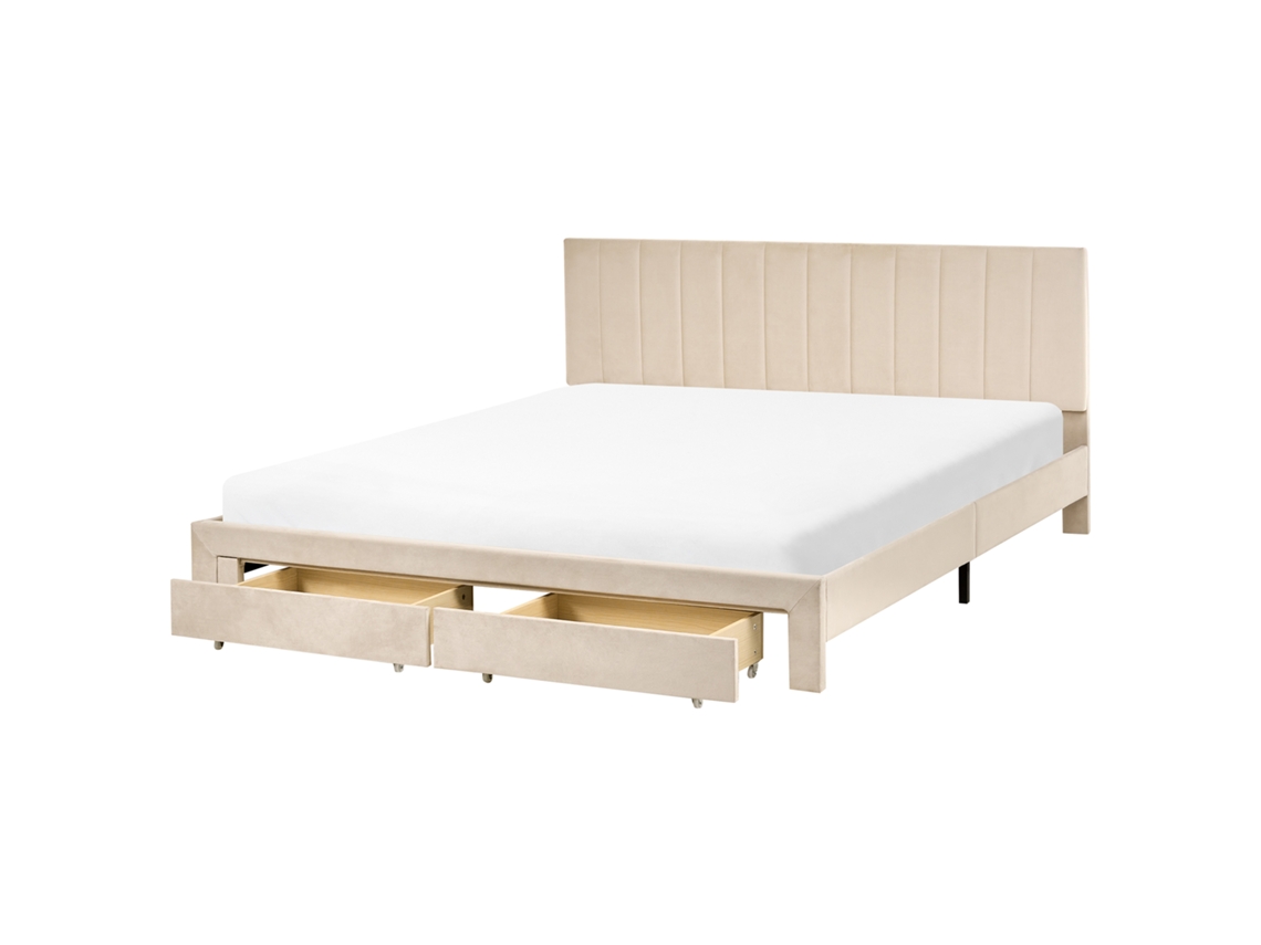 Cama De Casal Beliani Lonzac De Veludo Creme 180x200