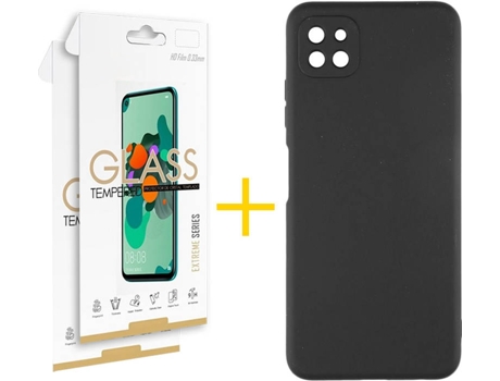 Funda y Protector 2x de Vidrio Samsung Galaxy A22 5G SKYHE Silicona Líquida Negro