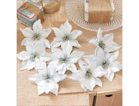 8 piezas de flores artificiales con purpurina, adornos de coronas de árboles para bodas, decoración de Navidad (plata)