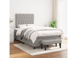 Cama Box Spring Con Colchón Tela Gris Claro 120x200 Cm