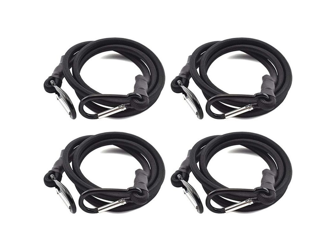 Cuerdas elásticas con ganchos, 4 piezas negras de 1 m, para equipaje, motocicleta, bicicleta y tiendas de campaña. (Sin marca)