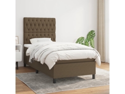 Cama Box Spring Con Colchón Tela Marrón Oscuro 100x200 Cm