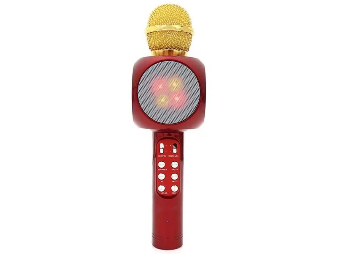 Micrófono Bluetooth con altavoz, karaoke portátil, luces LED, 3 capas de filtrado, conexión inalámbrica de 10 m, rojo, Uuzeit Shop
