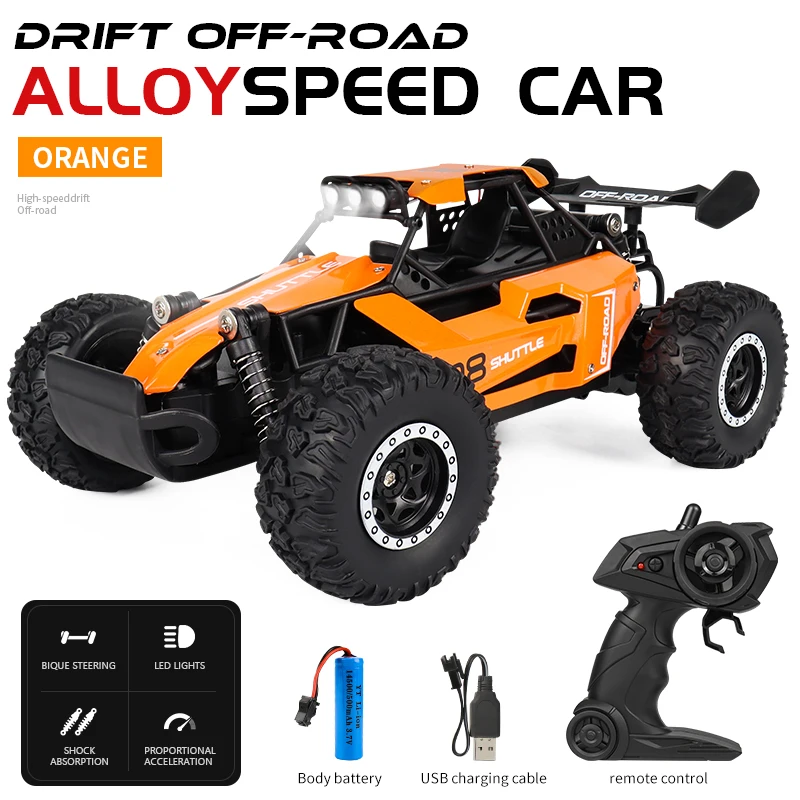 (naranja) Coche De Control Remoto 2.4g Con Luces Led, Vehículo Todoterreno De Control Remoto 2wd.