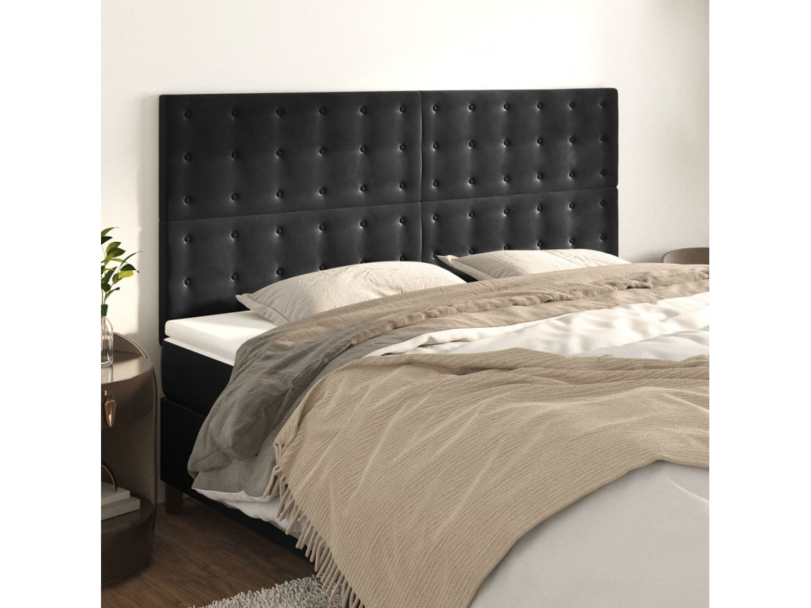 Cabeceros 4 Unidades De Terciopelo Negro 80x5x78/88 Cm