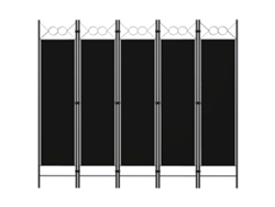 Biombo divisor de ambientes, 5 paneles, 200 x 180 cm, tela negra y hierro, Dec031010
