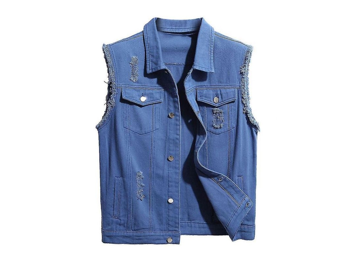 2026-chaleco Vaquero Casual Desgastado Para Hombre Con Botones Clásico Sin Mangas Talla S-xl S Azul Oscuro