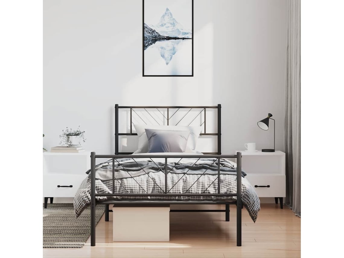 Estructura Cama Sin Colchón Con Estribo Metal Negro 100x190 Cm
