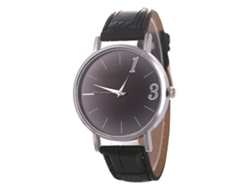 Reloj De Pulsera De Cuarzo Con Correa De Piel Sintética, Estilo Sencillo, Esfera Redonda, Unisex, Negro.