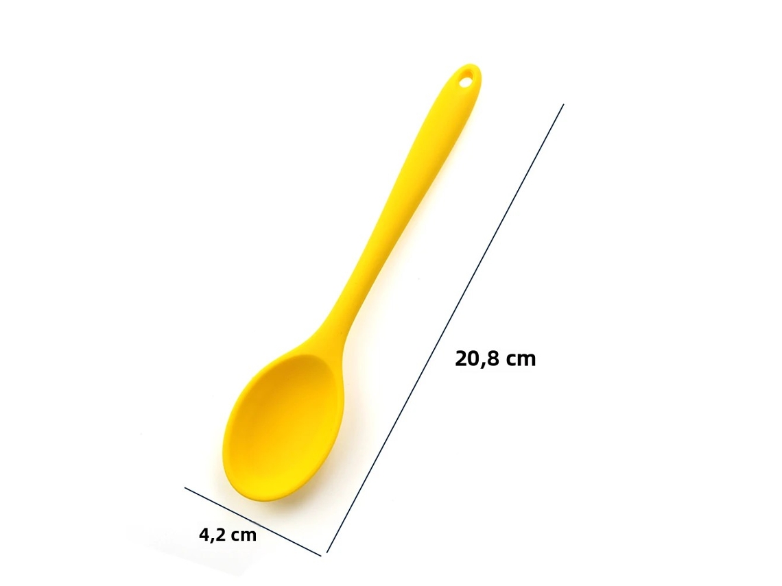Cuchara de cocina de silicona suave con mango largo, cuchara sopera de silicona. Mdug (amarilla)
