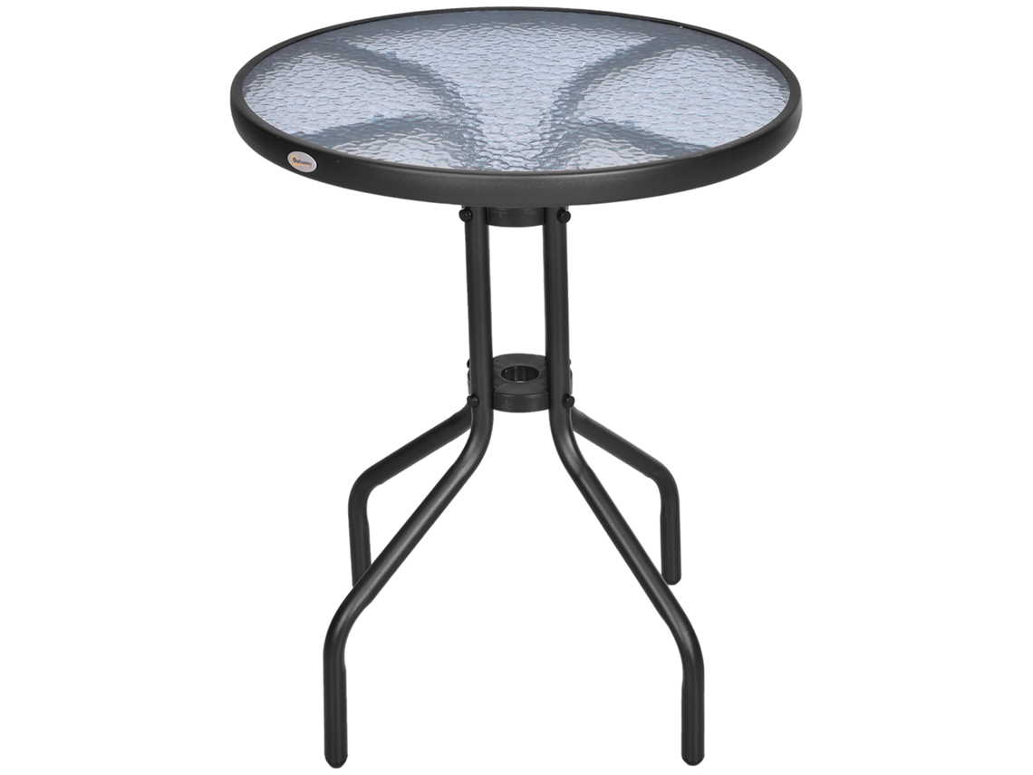 Mesa Redonda De Metal Y Cristal, De 60x70 Cm, Para Uso En Jardín.