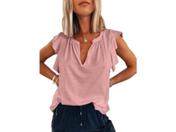 2026-top Sin Mangas De Cuello En V Con Volantes Para Mujeres Verano Suelto Manga Corta 100% Poliéster Talla M-3xl