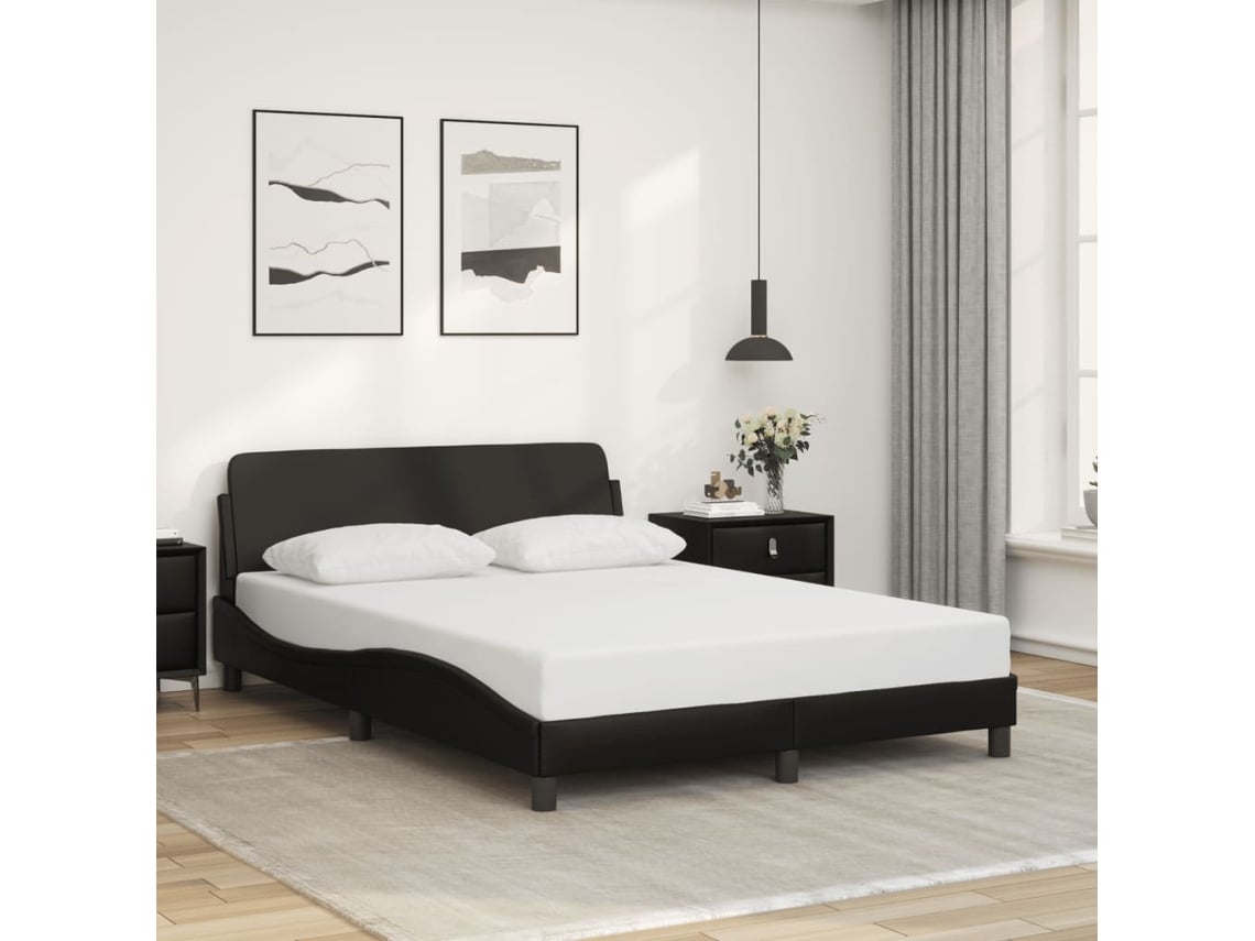 Estructura De Cama Sin Colchón Cuero Sintético Negro 120x200 Cm