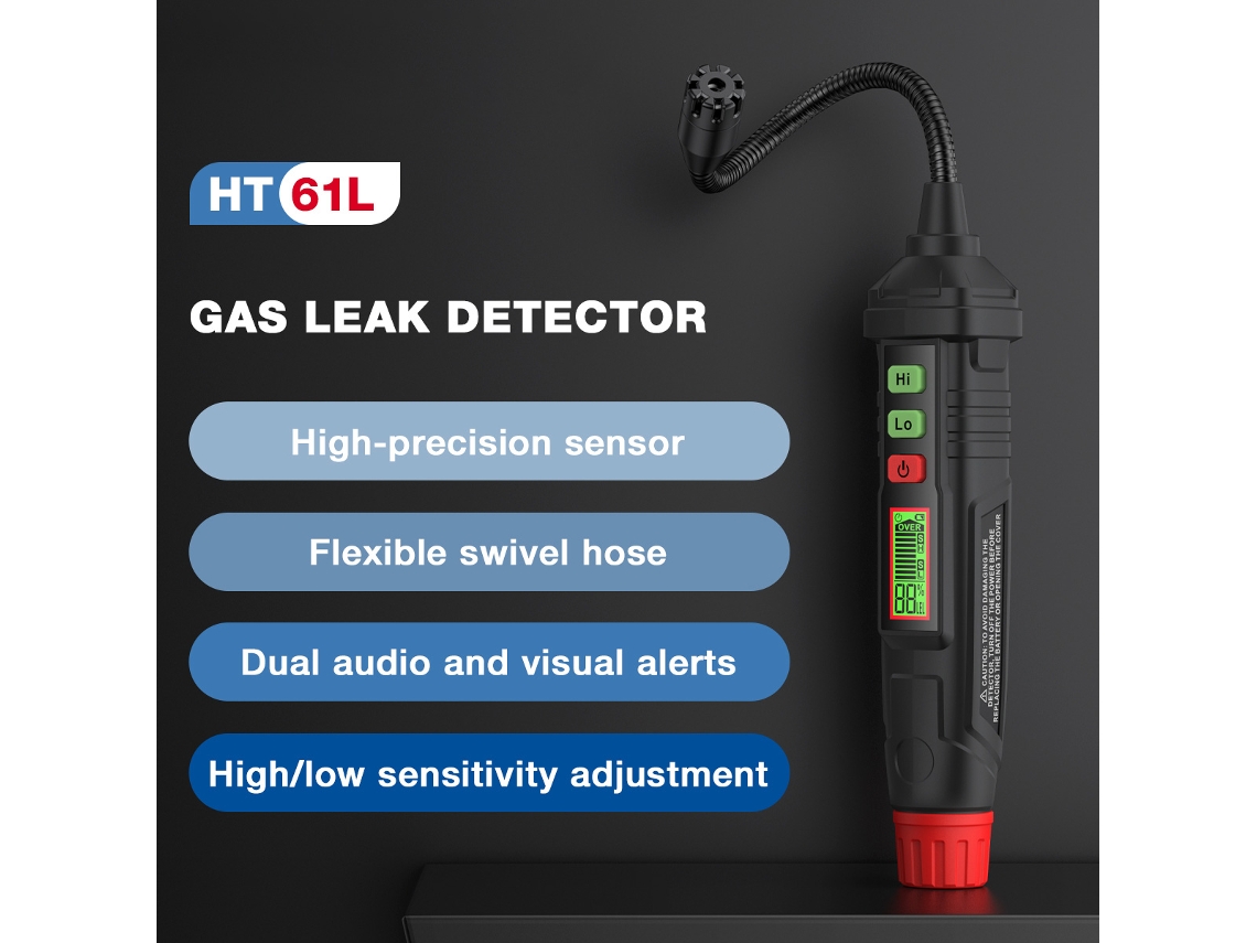 Detector Portátil De Fugas De Gas Ht61l Para Gas Metano Combustible Con Alarma Sonora Y Pantalla Digital.