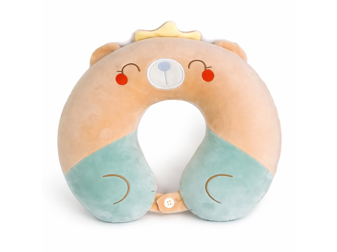 Almofada De Viagem Infantil - Urso Bk A052 Bege + Azul-esverdeado