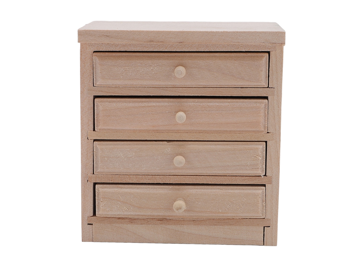Mesita De Noche De Madera A Escala 1:12 Para Casas De Muñecas Con 4 Cajones - Miniatura Realista