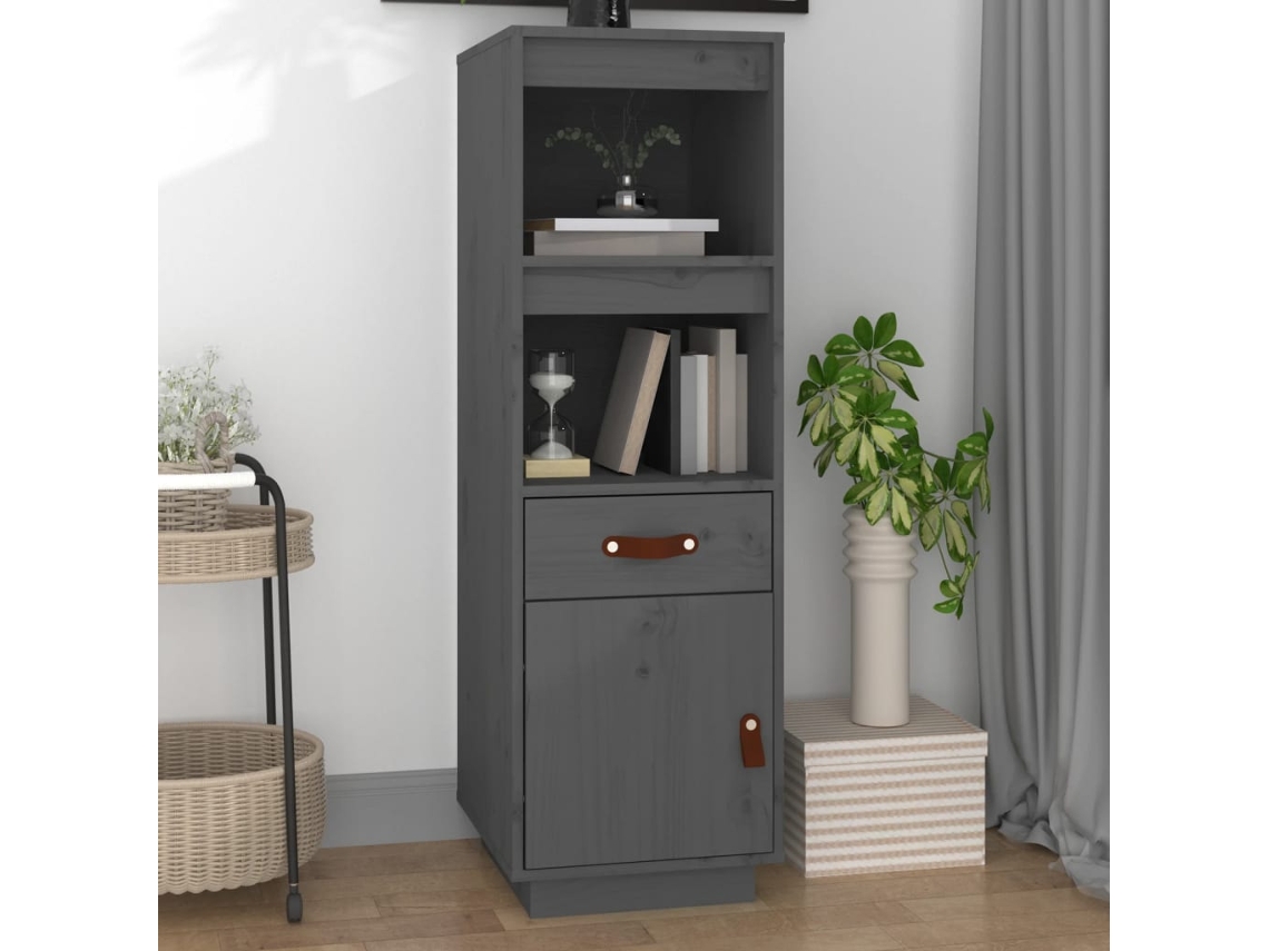 Aparador Alto De Madera Maciza De Pino Gris 34x40x108,5 Cm