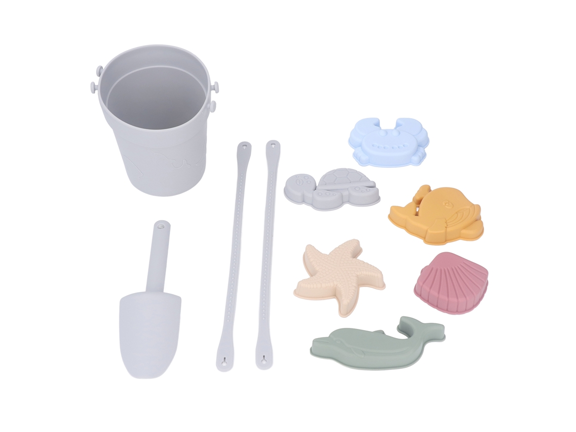 Juego De Juguetes De Playa De Silicona Para Niños Con Cubo, Moldes Y Pala Portátil Ligera.