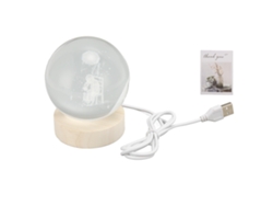 Lámpara de noche con forma de bola de cristal 3D, 7,9 cm, base de madera, conexión USB.