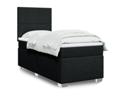 Cama Box Spring Con Colchón Tela Negro 100x200 Cm