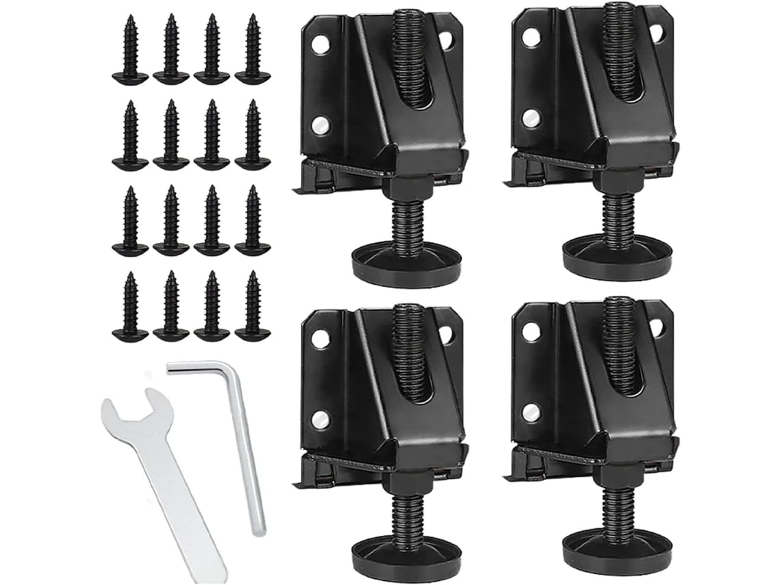 Juego De 4 Patas Ajustables De Hierro Negro Para Muebles, Niveladores Resistentes Con Tornillos Para Estantes Y