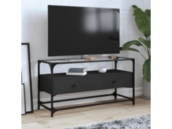 Mueble TV cristal y madera ingeniería negro 98x35x51 cm