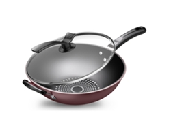 Sartén Wok Antiadherente De Fondo Plano Para Cocinas De Gas E Inducción, 34 Cm, Con Tapa Y Espátula.