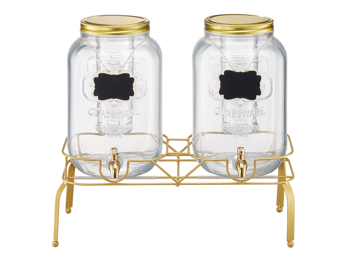 Dispensador de bebidas de vidrio Succebuy de 8 litros con soporte metálico para eventos