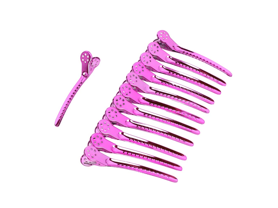 12pcs Grampo De Aço Papo De Pato Para Cabeleireiro Loja De Beleza Estilo Cabelo Rosa