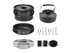 Juego De Utensilios De Cocina Antiadherentes Para Acampar Con Ollas, Hervidor, Platos Y Cubiertos De Acero Inoxidable.
