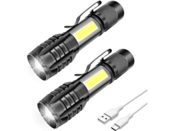 Linterna Led Recargable (paquete De 2), Potente, Profesional, 3 Modos, Zoom, Ipx6