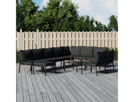 Conjunto 11 de muebles de jardín VIDAXL acero con cojines gris