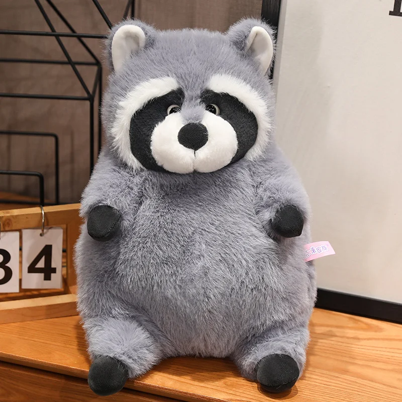 Peluche artificial de mapache gordo, mapache de peluche redondo gris MDUG (libro de mapache de 20 cm)